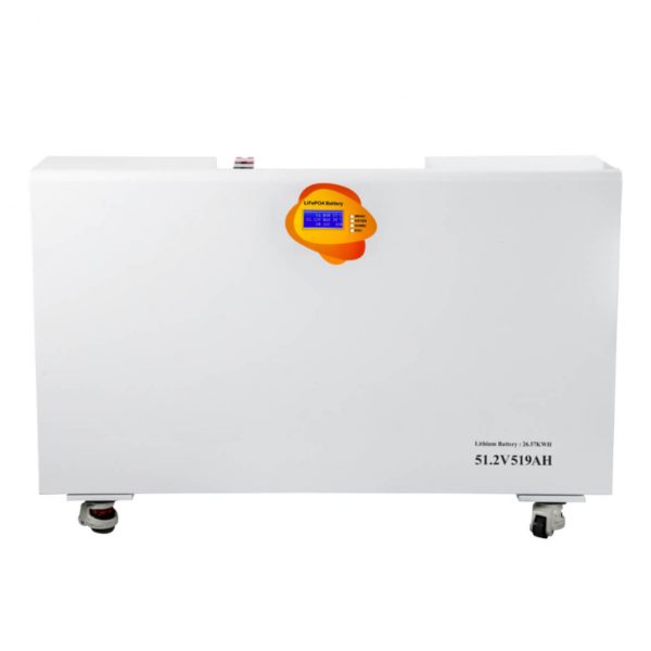 51.2V 519Ah Wall-Mounted LiFePO4 Battery | 26kWh High-Capacity Energy Storage with Smart BMS, RS485/CAN & LCD Display